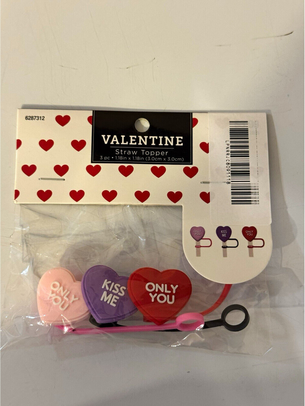 Hobby Lobby Valentine Conversation Heart Straw Toppers 3 Pc New Sealed
